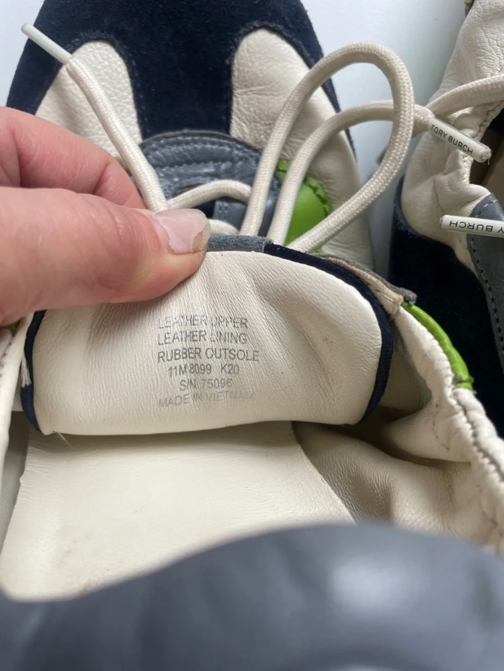 Gorgeous Tory Burch Navy, Cream & Green Leather Suede Sneakers - Picture 6 of 6